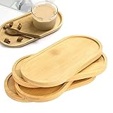 BUENTYA 4 Stück Bambus Tablett Ovale rutschfeste Kanten Verdicktes Design Serviertablett Holztabletts ServierplatteTassenuntersetzer 17.5x8.8x1.1cm Bambusservierplatte für Tee Kaffee Kuchen
