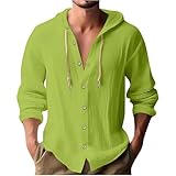 Baumwoll-Leinen-Kapuzen-Sweatshirt für Herren, Herren-Kapuzenpullover, Knopfleiste, modische Kapuzenjacke mit Kordelzug, lockere Passform, lässiges Kapuzen-Sweatshirt, vielseitige