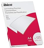 Ibico Laminierfolien A4 Matt 125 mic, 100 Stück, Beschriftbare Heißlaminierfolien, abgerundete Ecken, ideal für Schule oder Büro, 627323