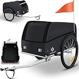 KESSER® Fahrradanhänger Lastenanhänger Transportanhänger Hochdeichsel mit Kupplung Hochdeichsel Anhänge für Fahrrad Transportbox 120 Liter Inkl. Regenschutz mit Klappfunktion & Fahne 40Kg Schwarz