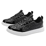 Generisch Sneaker Damen Sportschuhe Sommer Atmungsaktiv Pailletten Walkingschuhe Einfarbig Slip On Flache Bequeme Freizeitschuhe Outdoor Running Casual Joggingschuhe Mit Schnürsenkel,35-40.5 EU