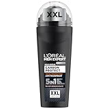 L'Oréal Men Expert XXL 5in1 Deoroller für Männer, Deo Roll-On gegen starken Schweißgeruch, Schwitzen, Achselnässe und weiße Rückstände, Herren 48H Deodorant ohne Alkohol, Carbon Protect, 1 x 100ml