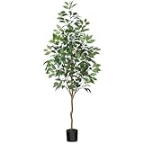 Fopamtri Kunstpflanze Groß 150cm Ficus Benjamina Künstliche Pflanzen mit Naturholzstamm im Topf Plastik Pflanzen Künstlicher Baum für Home Decor Schlafzimmer Garten (1 Stück)