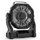 Camping USB Ventilator Akku Klein, Aufladbar Tischventilator Sehr Leise 10000 mAh Batterie mit LED Licht & Haken, 150° Neigbar Portable Table Fan für Outdoor Zelt Stromausfall Angeln Hurricane Schwarz