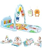 Huifoo Baby Spielbogen Spieldecke,pieldecke Spielmatte mit Klavier,Spielmatte mit Spielbogen abnehmbarem Babyspielzeug,Bauchzeit Activity Decke für Baby & Kleinkinder 0-24 Monate,Blau