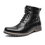Bruno Marc Herren Motorrad Stiefel Schnürstiefel Boots Klassische Chukka Biker Freizeitschuhe,Size 44.5,Schwarz,PHILLY-3