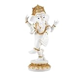 DRW Figur Ganesha auf einem weißen und goldenen Bein, Kunstharz, handbemalt, 32 cm