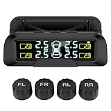 Shkalacar Drahtfree Reifendruckmonitor, Reifen Druck Kontrollsystem mit 4 externen Sensoren Solar und TypeC Aufladung Automatisches EinAus Niedriger Batterie Alarm, für Auto SUV MPV