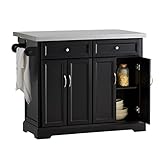 SoBuy FKW71-SCH Kücheninsel mit 4 versteckten Rollen Küchenwagen mit erweiterbarer Edelstahlarbeitsplatte Küchenschrank Servierwagen Holz schwarz BHT ca.: 115x92x46-71cm