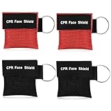 LEPZUR Mund Zu Mund Beatmung Schutz 4 Stück, Erste-Hilfe-Beatmungsmaske Mit Schlüsselanhänger In Rot Und Schwarz, Länge 5Cm Breite 5.5Cm