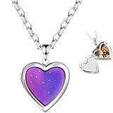 OUDQFCJ Stimmungskette Mädchen Gefühlskette Herz Damen Herz Medaillon Halskette Farbwechsel Herz Kette Zum Öffnen Medaillon Kette Mit Foto Freundschaftskette Temperatur Halskette Edelstahl für Frauen