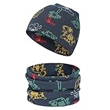 Aolso Kinder Beanie Mütze & Schal Schlauchschal Set, Loop Kinder Mit Beanie Mütze, Kinder Baumwoll Schals, Winter Loop Schal Junge Und Mädchen, Baby Schals (Grau Blau)
