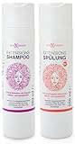 Extensions Shampoo und Spülung Set - ohne Silikone | hoher Anteil Arganöl - Für Rohhaar, Echthaar, Extensions Pflege Haarverlängerungen Perücken und Haarteile, 2 x 250ml