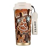 JEJEA Thermobecher mit Lebkuchenmotiv, Edelstahl, doppelwandige Kaffeetassen, Kaffee-Reisebecher für Zuhause und Büro
