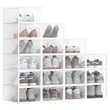 SONGMICS Schuhboxen, Schuh-Organizer aus Kunststoff, mit Tür, durchsichtig, 18er Set, stapelbar, einfache Montage, 33,2 x 23 x 14,5 cm, für Schuhe bis Größe 43, transparent-wolkenweiß LSP318W01