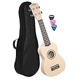 CASCHA Sopran Ukulele Set für Kinder und Erwachsene I Ukulele Starter Kit mit 3 Plektren Tasche I Ukulele Set Aquila Saiten Nylon I Kleine Hawaii Gitarre für Anfänger Fortgeschrittene I Cream HH 3967