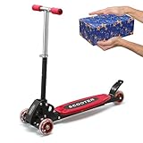 Kids 3-Rad Scooter - Einstellbare Lenkerhöhe, Schwerlast-Metallrahmen & Anti-Rutsch-Deck, Alter 3-9 Jahre für Jungen & Mädchen, Faltbarer Tretroller für Langzeitgebrauch, Rot