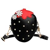 Kinder-Umhängetasche, süße Erdbeer-Umhängetasche, für Jungen und Mädchen, personalisierbar, Tragetasche für Kinder, Schwarz , Einheitsgröße