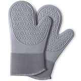 Ofenhandschuhe Topfhandschuhe Silikon - Anti-Rutsch Hitzebeständige Silikon und Flexibilität Baumwolle, 1 Paar 30cm Extra Lange Backhandschuhe Kochhandschuhe für Kochen Backen Grillen (Grau)