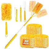 32 Stück Staubwedel Nachfüllpack, 360° Staubmagnet Staubwedel für Swiffer Duster mit Handgriff und Teleskopstange, Mikrofaser Staubwischer für Haare Staub Schmutz(Gelb)