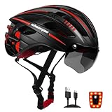 Shinmax Fahrradhelm Herren Damen mit Visier, Magnetischer Abnehmbarer Schutzbrille und USB-Aufladung LED Licht,Leichte Atmungsaktiv mit 27 Belüftungskanäle Einstellbare Sicherheitsschutz MTB Helm
