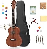 Dripex 23 Zoll Konzert Ukulele Set - Vintage Kleine Gitarre Kit für Erwachsene Kinder Anfänger Mit Tasche, Tuner, Gurt, Bedienungsanleitung, Saite (Braun)