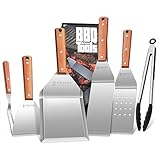 Dragon Creek Grillbesteckset, Edelstahl Grill Zubehör 6 Stücke Top Grillspachtel Set, Profi BBQ Zubehör Grillwender mit Tragetasche, Ideal für Grillen Teppanyaki Grill Geschenke für Männer