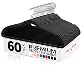 HOUSE DAY Schwarzer Kleiderbügel 60 Stück, Samt Kleiderbügel Rutschfester Filz Bügel -Platzsparende, Premium Schwarzer Anzugbügel, 360° Drehbarer Haken