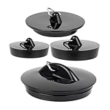Universal Stöpsel Set, 4 Pack mit Allen Größen, in Schwarz, PVC Ablauf Stopfen für 1 1/2' - 1 3/4' - 2 Zoll Ventiloberteile, Abflussstöpsel Waschbecken, Waschbeckenstöpsel, Badewannenstöpsel Haushalt