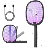YISSVIC Elektrische Fliegenklatsche Extra Stark 4000V 1800mAh 2 in 1 USB-C wiederaufladbar Klappbar Elektro Mückenklatsche mit UV-Licht Fall Schwarz 1 STK.