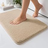 RUN HELIX Mikrofaser Badezimmerteppich，40x60cm Badematte rutschfest，Beige，2cm uper Dicker Badteppich，Super Saugfähig，Waschbar，Badvorleger，Fußmatte, Haustiermatte
