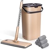 MASTERTOP Wischmopp Set mit Eimer, 2 in 1 Bodenwischer mit Einstellbar Edelstahlgriff und 6 Mikrofaser Moppkopf, Hand-Frei Wischmop & Putzeimer mit auswringfunktion für Hartholz Laminat Fliesen