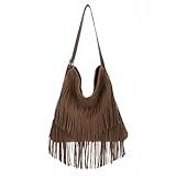 EVEOUT Damen Umhängetasche mit Quaste Synthetisches Wildleder in Übergröße Slouchy Western Style Crossbody Boho Fransen Hobo Tasche