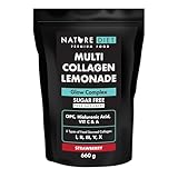 Nature Diet Multi Kollagen Limonade | Erdbeere | 5 Kollagen-Typen | 660g | 60-Tage-Vorrat | Zuckerfrei | Glow-Komplex mit Hyaluronsäure, Vitamin C & A