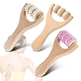 3 Stück Holz Massageroller, Rückenmuskel-Roller, Manuelle Holztherapie-Massagewerkzeuge,Massagegerät mit Griff Faszienrolle, zur Entspannung von Rücken, Bein, Händen, Ganzkörpermuskulatur