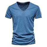 Einfarbig T-Shirt Herren V-Ausschnitt 100% Baumwolle Kurzarm Shirt 10 Farben Regular fit Tshirt Herren Sportshirts 2025 Sommer Basic T-Shirt Größe S-5XL