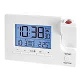 Miraval Funk-Projektionswecker: Digital, Datums- und Temperaturanzeige, Wochentag, Snooze, Hintergrundbeleuchtung, Projektion mit rotem LED-Licht, 180° Rotation