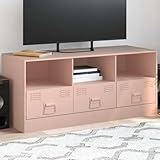 Youuihom TV Lowboard Rosa 99x39x44 cm aus kaltgewalztem Stahl Stauraumwunder mit 3 Schubladen Metallgriffen Modernes Fernsehtisch Design für Wohnzimmer Flur und Schlafzimmer