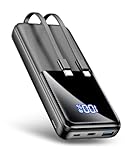 Power Bank 26800mAh, Tragbares Ladegerät mit 3 Anschlüssen & 2 integrierten Kabeln, USB C Schnellladung Powerbank Externer Akku Kompatibel mit iPhone 16 15 14 13 Samsung Galaxy, Dunkelschwarz