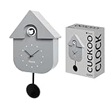 Fisura - Graue Kuckucksuhr mit weißem Zifferblatt. Wanduhr. Originelle Wanduhr als Geschenk. 3 AA-Batterien Nicht enthalten. Maße: 21,5x8x41,5 cm. ABS-Kunststoff, Grau und Schwarz