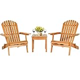 COSTWAY Klappbare Adirondack Stühle mit Tisch, 2er Set Adirondack Chairs aus Eukalyptusholz, Gartensessel mit hoher Rückenlehne & Breiten Armlehnen für Garten, Balkon, Terrasse, 180 kg Tragfähigkeit