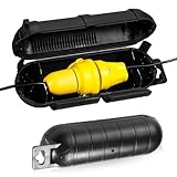 2 Stück Kabelbox Wasserdicht, IP44 Wasserdichte Box Wasserdichter Safe Box 23x7,5x7cm Schutzbox mit Aufhänger und Abnehmbarer Begrenzer für Verlängerungskabel Elektrowerkzeug Schwarz