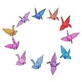 WANDIC Origami-Papier-Kraniche, handgefertigt, gefaltet, Origami-Papier, Girlande für Hochzeit, Party, Kulissen, Heimdekoration, Glitzer, gemischte Farben, 50 Stück