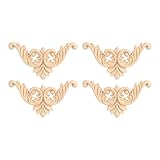 Möbel Applique, Fydun 4PCS Gummi Holz geschnitzt Ecke Onlay Applique Möbel Flower Shape Unlackiert Dekoration DIY Handgemacht Holzverzierungen(8 * 8)