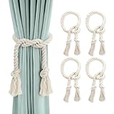 GlasFlength Vorhang Raffhalter, 4 Stück Boho Raffhalter für Vorhänge Handgestrickte Gardinenband 100CM Baumwolle Seil Curtain Rope Buckle Gardinenhalter für Schlafzimmer Office Wohnzimmer (Beige)