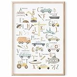 MeinBaby123® DIN A2 ABC Kinderzimmer Poster| Fahrzeuge Poster Alphabet Lernposter | Bilder Kinderzimmer für Jungen | Deko Bilder Kinderzimmer | Wandposter Premium (Fahrzeuge ABC)