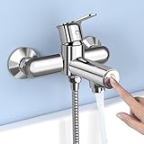 KULACO Badewannenarmatur, Wasserhahn Badewanne Wannenarmatur mit Druckschalter, Messing Armatur Badewanne zur Wandmontage, Einhand Duscharmatur Chrom Mischbatterie Dusche für Badezimmer