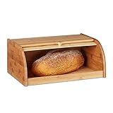 Relaxdays Brotkasten Bambus HBT: 16,5 x 40 x 27,5 cm Rollbrotkasten für aromadichte Brot Aufbewahrung Brotkiste mit Rolldeckel als Brottrommel oder Brotwächter für Brötchen und Gebäck, natur