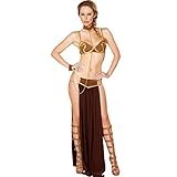 SDGTMJSY Sexy Kostüm Prinzessin Sklavin Leia Miss Manners Uniform Damen Halloween Cosplay Outfits (Braun, XL)