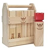 Kubb Spiel-Wurfspiel- Hartholz Wikinger Spiel-Premium Kautschukholz Hinterhof-Wurfspielzeug (Red King, Regulation Size)